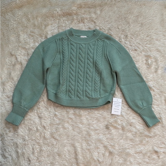 NWT For Love & Lemons Sydney Cropped Cable Knit Sweater in Sage - Size Large - Picture 2 of 6